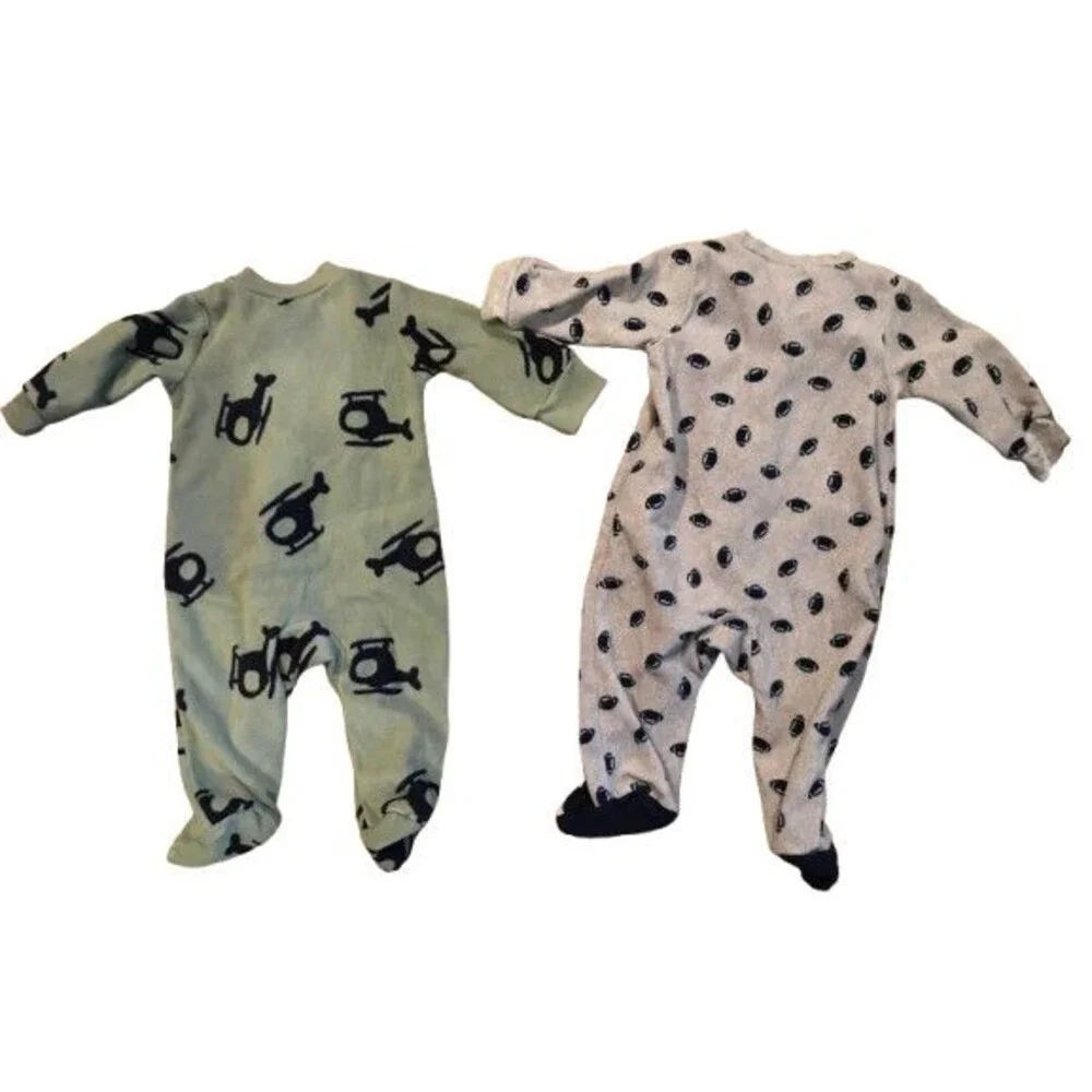 Lot of 2 Boy's 3 Month Carter's Long Sleeve Footie One piece Pajamas Fleece Zip